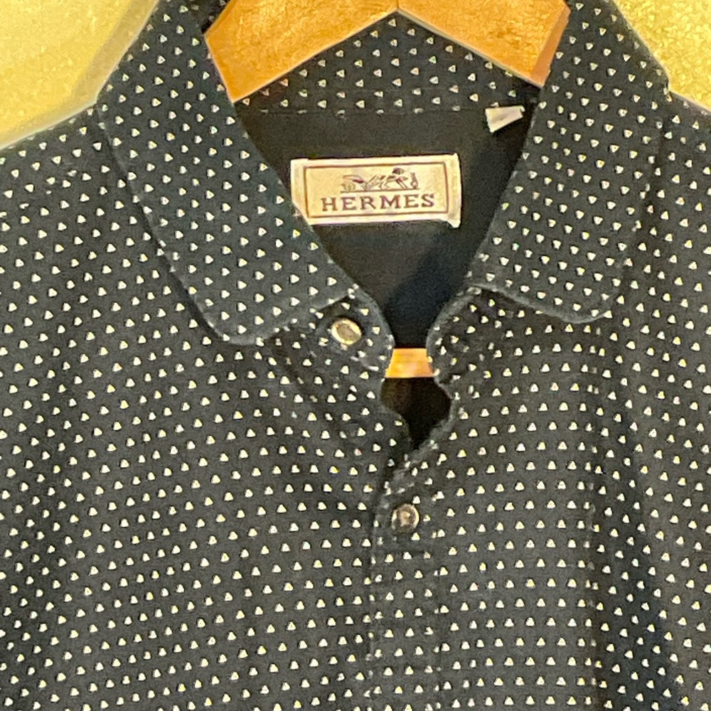 Hermes Black Casual Button Down Shirt with Standard Collar and Sleek Fabric
